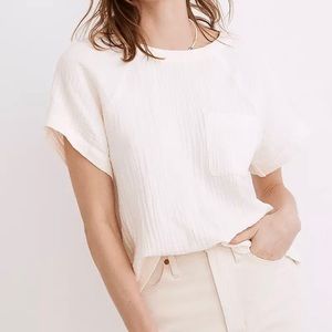 NWT Madewell Lightspun Renwood Button Back Top in Lighthouse (White)